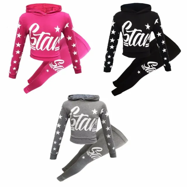 Girls Kids Star Tracksuits Hooded Sets Loungwear Age 7-13 Years Jogging