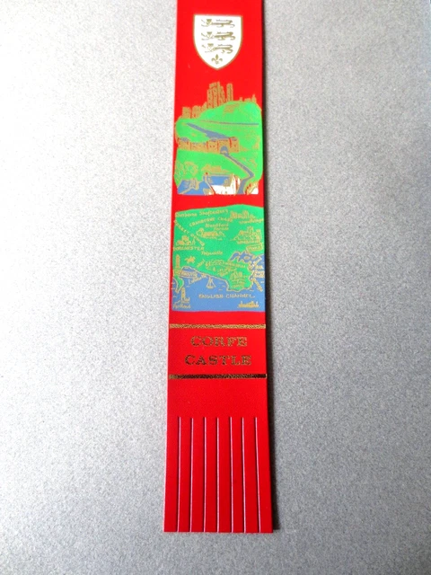 Leather BOOKMARK CORFE CASTLE Dorset View Map RED Unused
