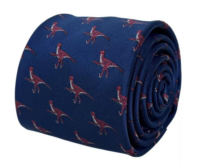 Frederick Thomas marineblaue Krawatte mit Velociraptor Dinosaurier Design