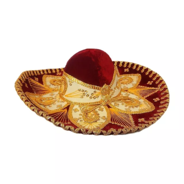 Vintage Pigalle Mexican Sombrero Mariachi Hat Western Charro Red Gold Vtg Lg 20"