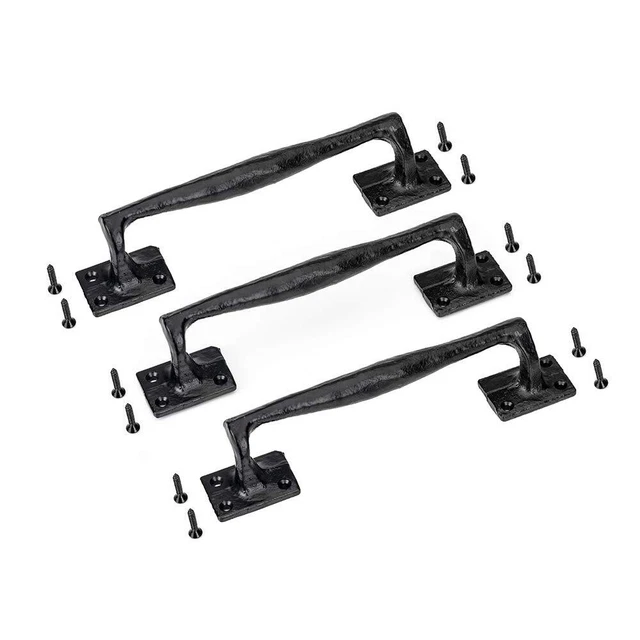 3 Pack Rustic Gate Handle 9 3/4 Inch Cast Iron Sliding Barn Door Handle, Black