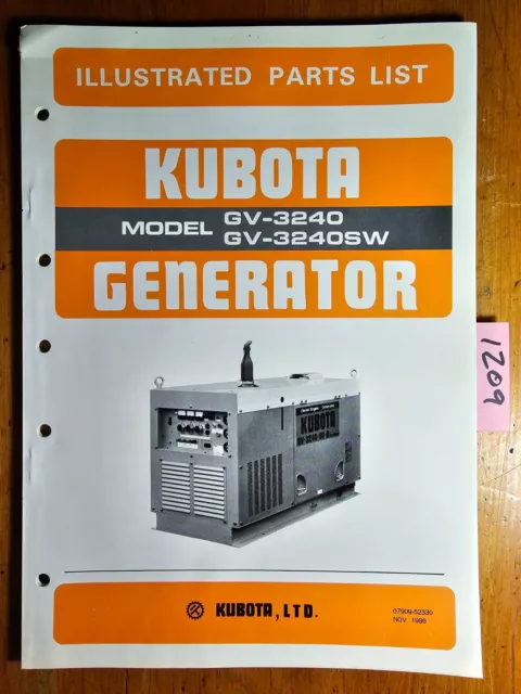 Kubota GV-3240 GV-3240SW Diesel Generator Illustrated Parts List Manual 11/86