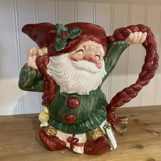 Vintage 1989 FITZ AND FLOYD Christmas Old World Elf Elves 9" 1.5 Quart Pitcher