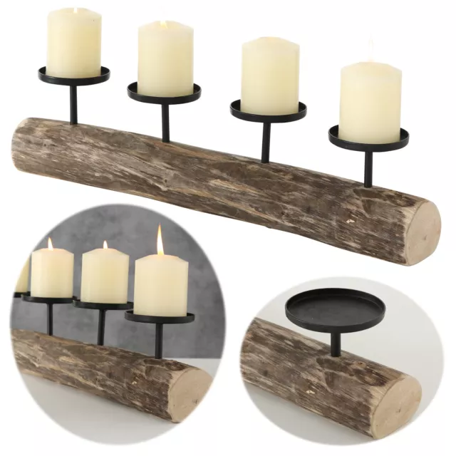Exklusiver Holz Kerzenständer 51cm Baumstamm 4-fach Xmas Deko Teelicht Leuchter