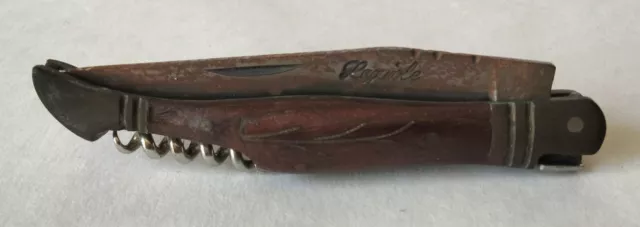 Ancien Couteau de poche Laguiole à nettoyer Manche Bois Décoré Pocket Knife