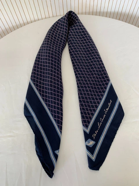 Foulard Carré En Soie Vintage – Bleu Marine – Motif Cordage – Italian Love Cruises – Femme