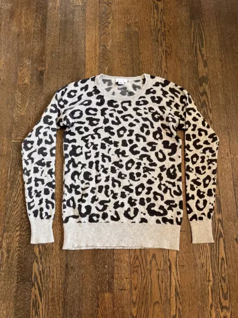 Barneys leopard print cashmere sweater womens L gray black EUC