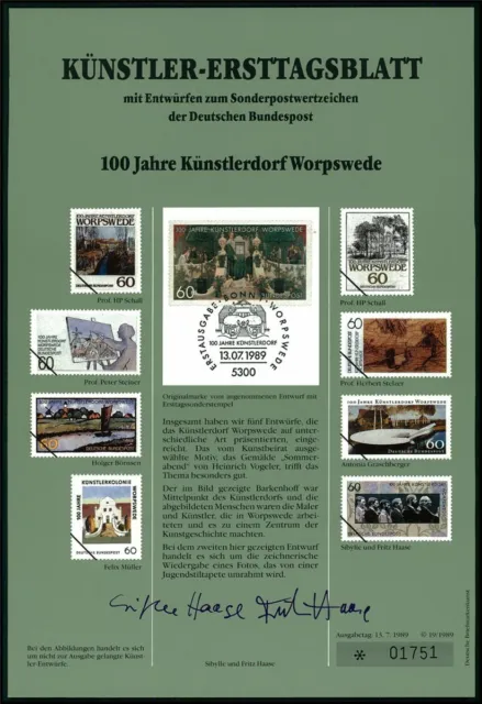 Germany Art-Sheet 1989/19 Kunst Künstlerdorf Worpswede Art Unissued Drafts!!