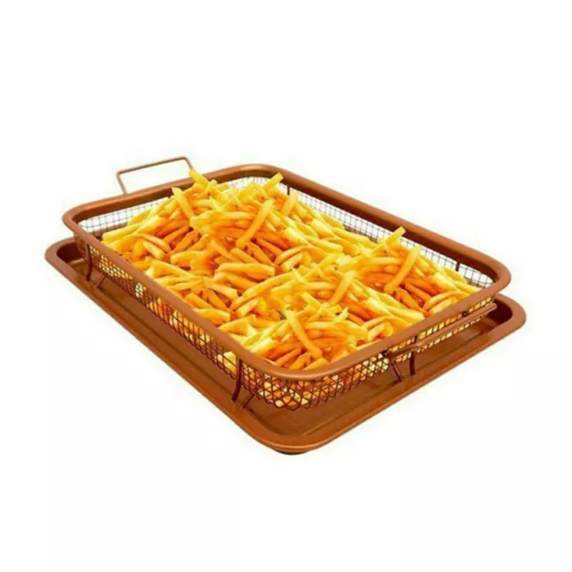 Non-Stick Copper Crisper Oven Baking Tray Chips Chef Crisping Basket Tool 2 Pcs