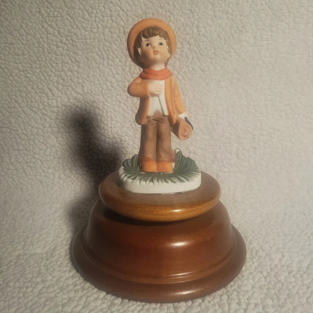 ANRI MUSIC BOX Hand Carved Wood Ceramic WindUp 