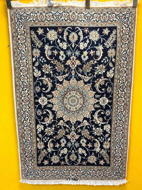 Tapis Persan / Oriental Noué Main - Dimensions 138x86 Cm, Laine/coton, Bleu Foncé, Neuf