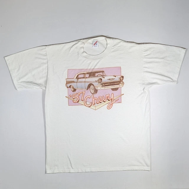 Vintage 90s 57 Chevy T-shirt Mens Size 2XL White XXL