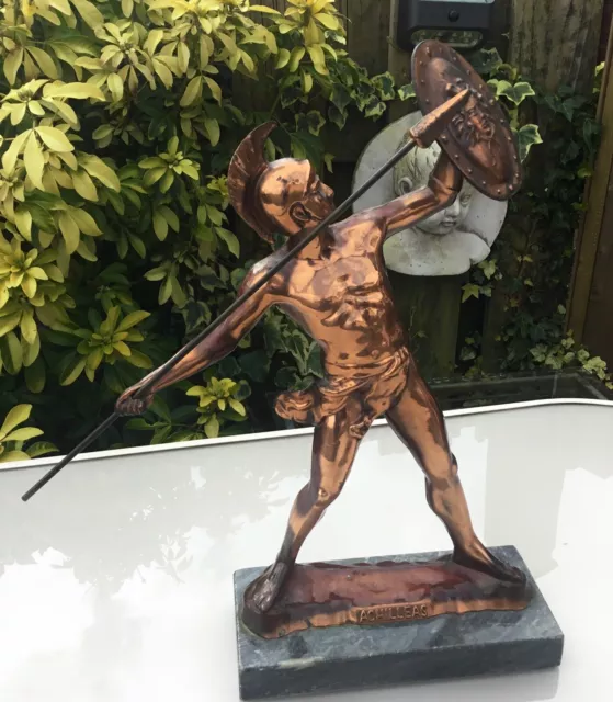 Art Deco Coppered Statue of Achilles On Marble Base