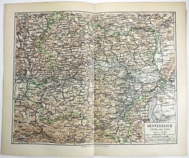 Original 1900 German Map of Lower Austria - Österreich unter der Enns. Antique