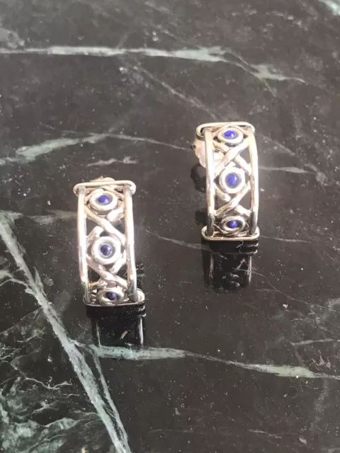 Sergio Bustamante Sterling Silver Chunky Lapis Hoop Earrings Vintage!