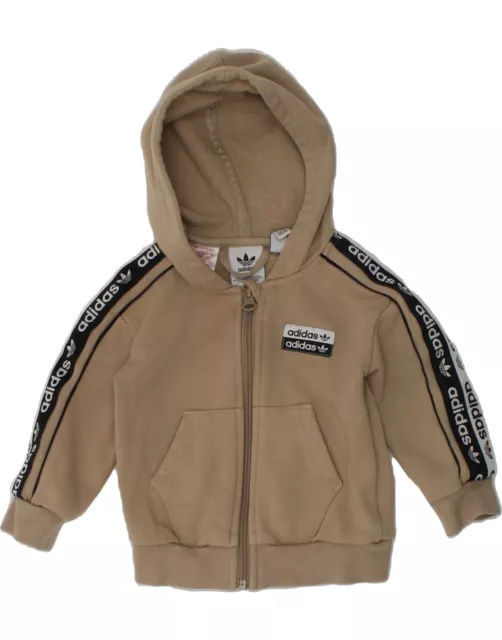 ADIDAS Baby Boys Graphic Zip Hoodie Sweater 6-9 Months Beige Cotton AV27