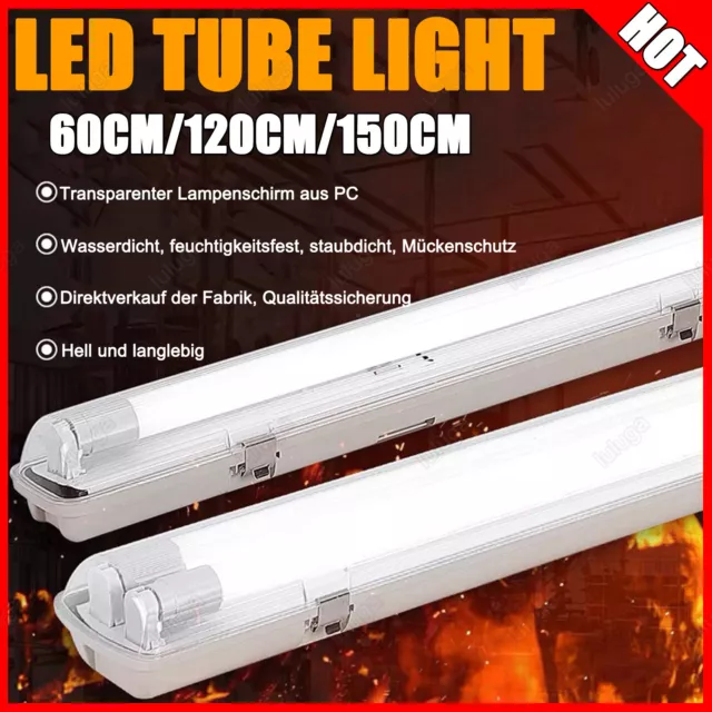 SET LED Feuchtraumleuchte Wannenleuchte IP65 + T8 LED 60/120/150cm G13 Bürolampe