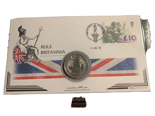 Rule Britannia One Ounce Solid Silver coin & Rare £10 stamp cover Ltd Ed 019/499