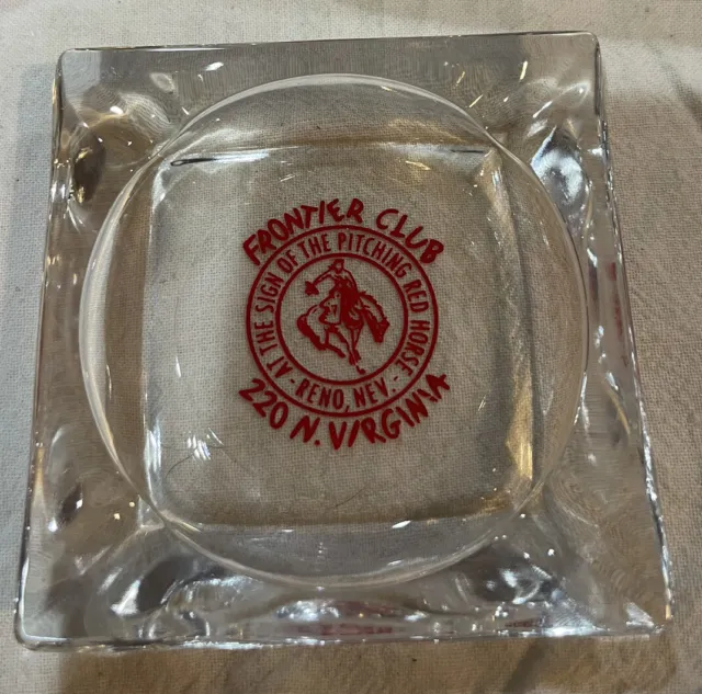 Vintage Frontier Club Casino Glass Ashtray Reno, Nevada Pitching Red Horse