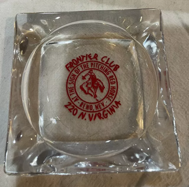 Vintage Frontier Club Casino Glass Ashtray Reno, Nevada Pitching Red Horse