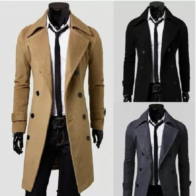 Mens Winter Wool Coat Trench Coat Outwear Overcoat Long Jacket Fashion Slim Fit