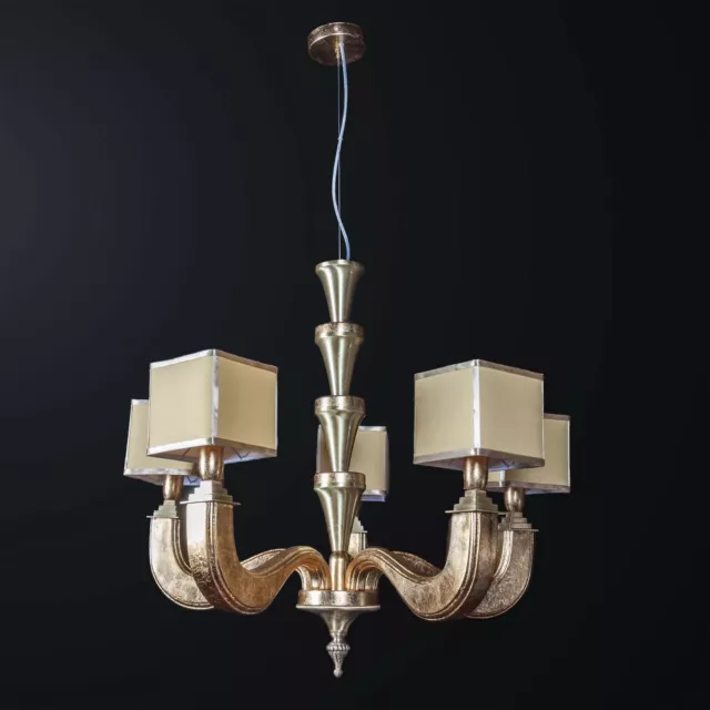 Lampadario in legno classico avorio e foglia oro a 8 luci BGA 1479-8m
