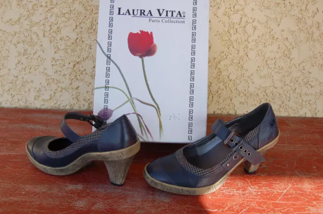LAURA VITA chaussure à talon ,pointure 39,comme neuve,bleutée,cuir
