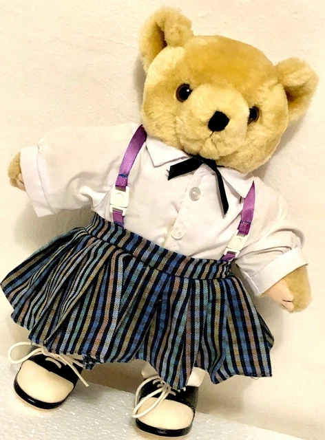 Posable Teddy Bear Girl in Skirt Suspenders Uniform Swing Dancer Saddle-shoes