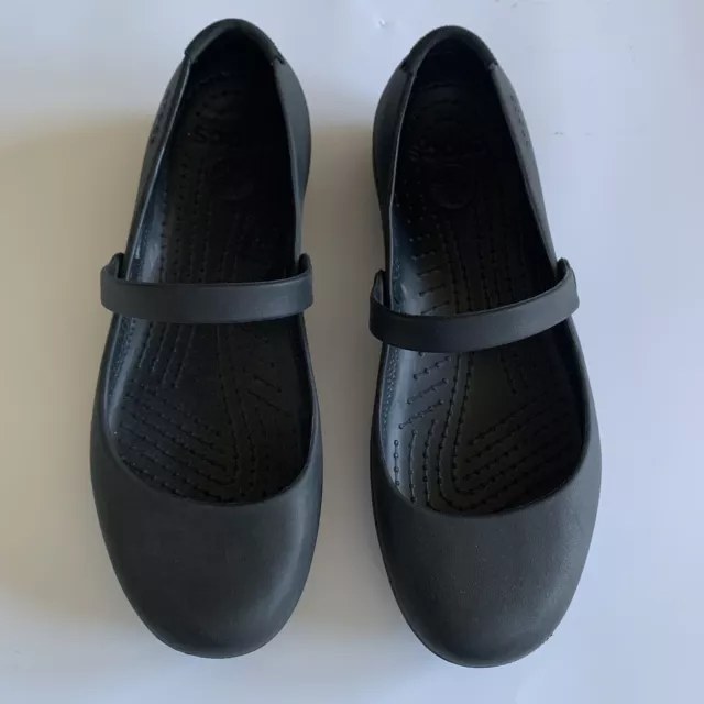 Crocs Alice Work Flat Mary Jane Black Womens Slip Resistant Comfort Shoes Sz 10 2