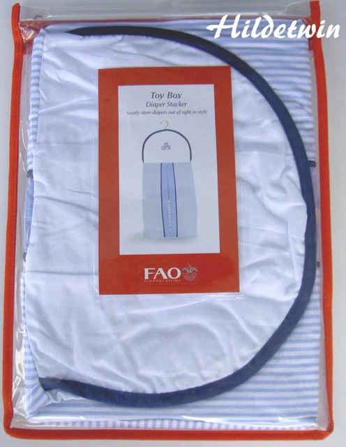 Fao Schwarz Toy Box Diaper Stacker Blue White Striped Baby Blocks Nip