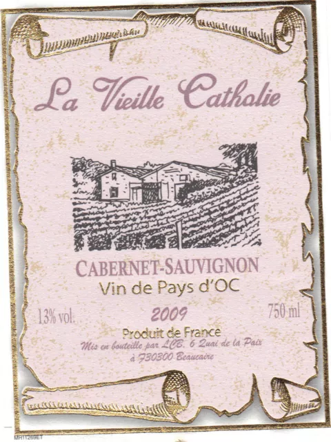 Etiquette de vin - Vin Pays d'Oc - La Vieille Cathalie Cabernet Sauvignon - 2009