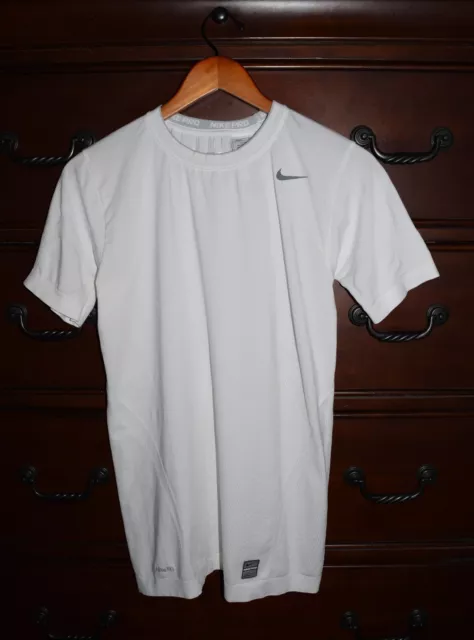 Men's Nike Pro Tight Fit Compression Base Layer Shirt White Short Sleeve Large L