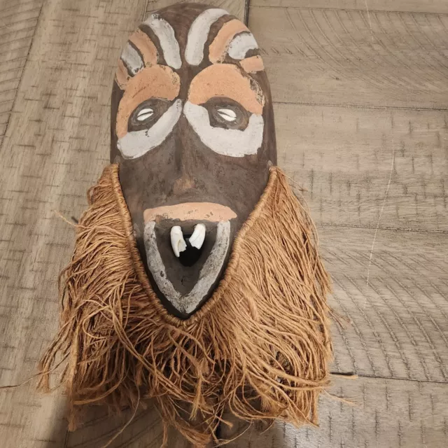 Antique West African Wooden Tribal Mask w/ Real Teeth Handcarved Handpainted