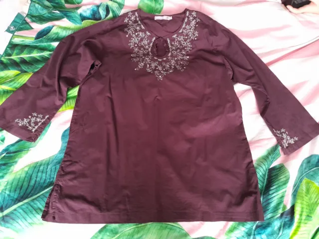Womens Brown Flower Sequin Tunic Top Size 22