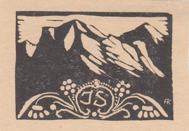 Exlibris Bookplate Gravure sur Bois Adolf Art 1882-1937 Montagne
