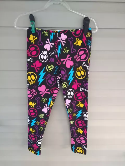 NWTS Skulls, Hearts, Floral, Bones Print Girls Size 7-9 Ankle Leggings Black