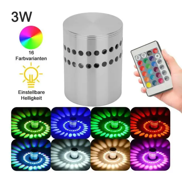 3W RGB LED Wandlampe WandLicht Effektlicht Bunt Dimmbar Steuerbar Spirale Effekt