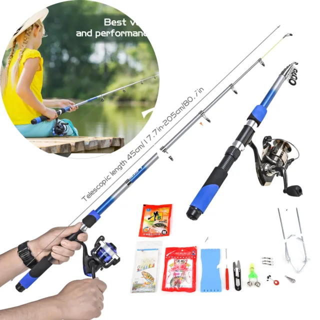 2.1m Telescopic Fishing Rod and Reel Combo Full Kit Spinning Fishing Reel k B1D6