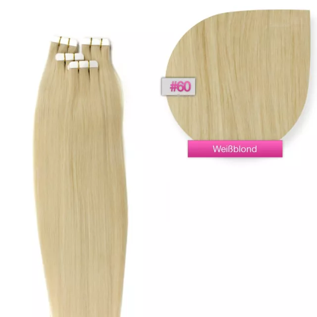 #60 Weissblond Tape In / On Hair Extensions Echthaar Strähnen Haarverlängerung