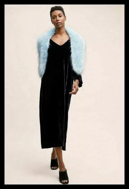 NWT Anthropologie Nooki London Faux Fur Stole Collar Scarf Sky Blue Fluffy $98
