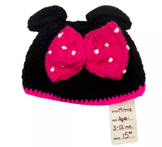 Baby Photography Photo Prop Handmade Crochet Minnie Hat Fits 3-12 Months