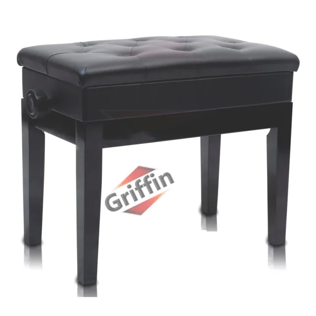 GRIFFIN Black Leather Piano Bench - Wood Vanity Stool Keyboard Seat Guitar Chair 2