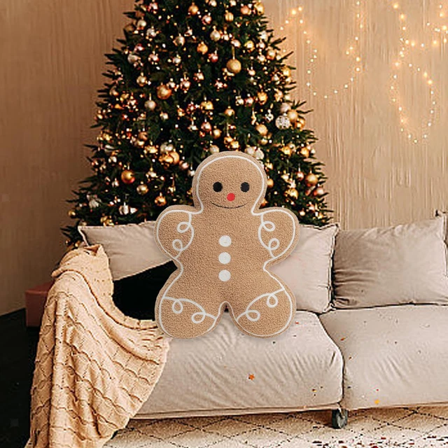 Coussin Peluche Bonhomme De Pain D'épice Noël - Décoration Festive Pour Salon, Chambre - 40 Cm