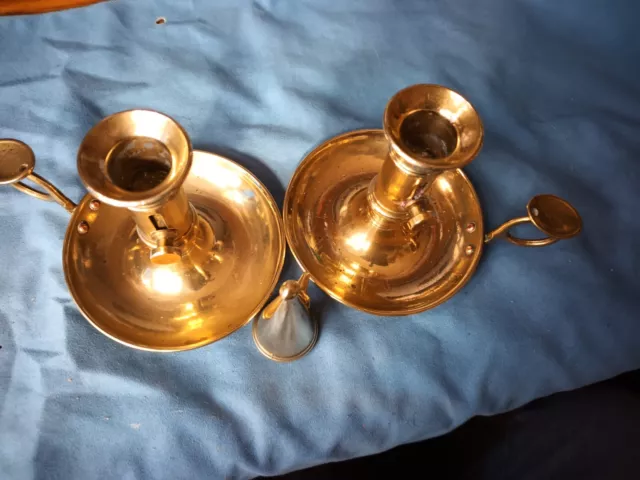 2 x Vintage Candle Holder Wee Willy Winkie Type Brass Candle Holder With Snuffer