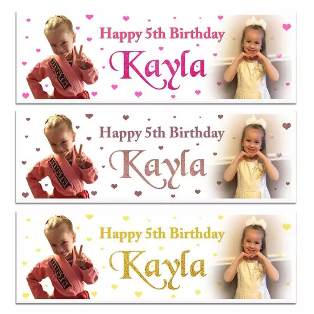 Personalised Birthday Banner Name Girls Party Photograph  Kids Decoration