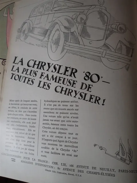 CHRYSLER 80 + ROLLAND PILAIN automobile  publicité papier ILLUSTRATION 1927 col