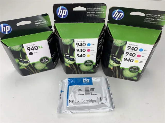 Lot of 4 - HP 940 Ink Cartridge - Two 3 Pack, One 940XL Black, One 940 Cyan