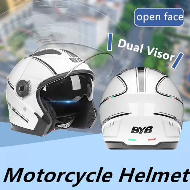 3/4 Open Face Motorcycle Helmet Flip Up Dual Visor ABS Shell Reflection Fashion