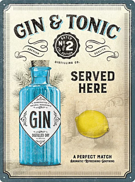 Gin & Tonic - Served here Blechschild, 30 x 40 cm, gewölbt & Motiv geprägt