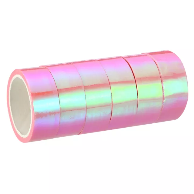 6pcs 15mmx5m Holographic Tape Adhesive Metallic Foil Masking Sticker, Pink